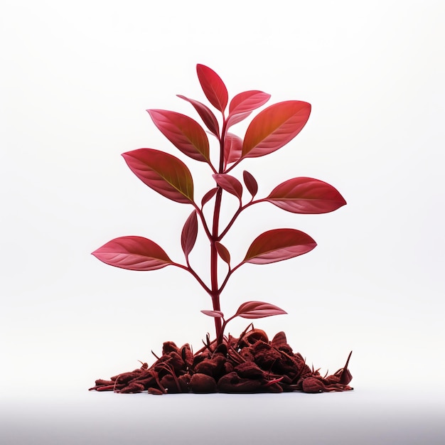 赤い植物を白い背景に描いた3Dレンダリング