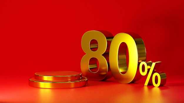 3d rendering red podium background with discount numbers 80