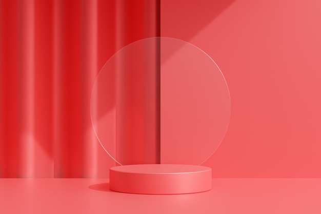 3d rendering of red podium platform on red background for product display on valentine day