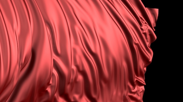 Rendering 3d di seta rossa il tessuto si sviluppa dolcemente nel vento