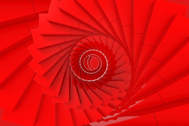 3d rendering. Red twirl swirl art stairs background.