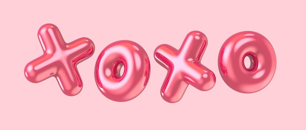 3d rendering red XOXO foil balloon phrase on pink background