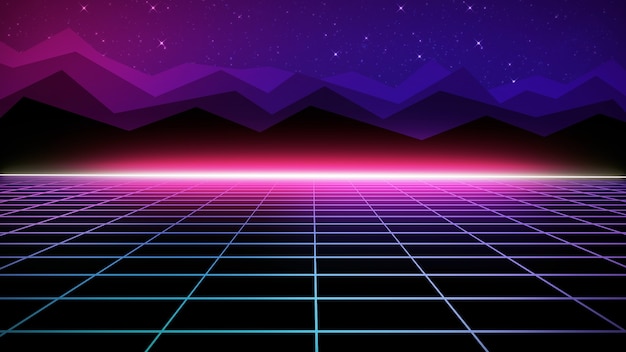 3D rendering retro futuristic bright background with a grid 80s graphic design retro fantasy