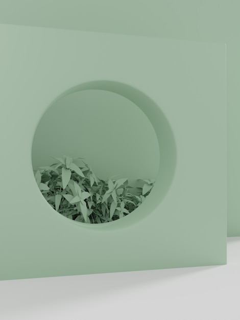 Foto 3d-rendering retro-stijl minimale geometrische muur en tuin productweergave-achtergrond