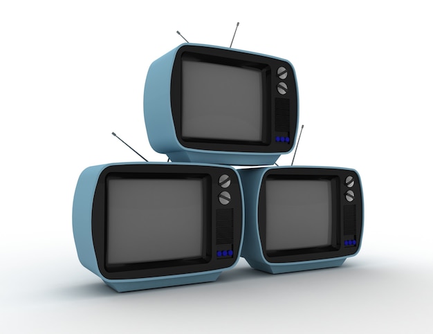 Photo 3d rendering retro tvs on white background . 3d rendered illustration