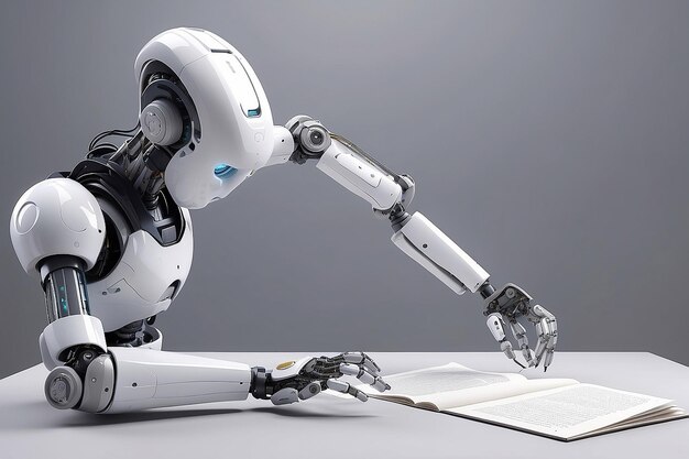 3d rendering robot arm writing ai brain