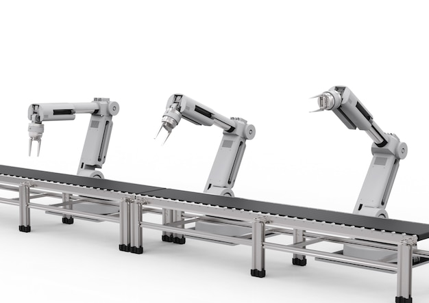 3d rendering robot arms with conveyor line