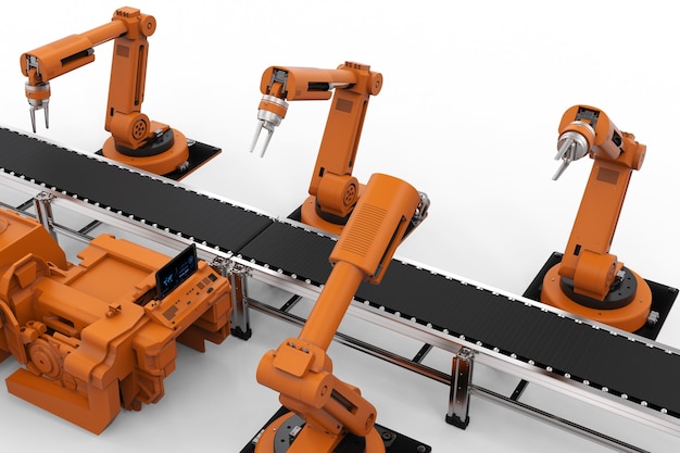 3d rendering robot arms with conveyor line