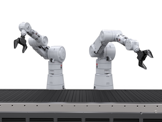 3d rendering robot arms with conveyor line