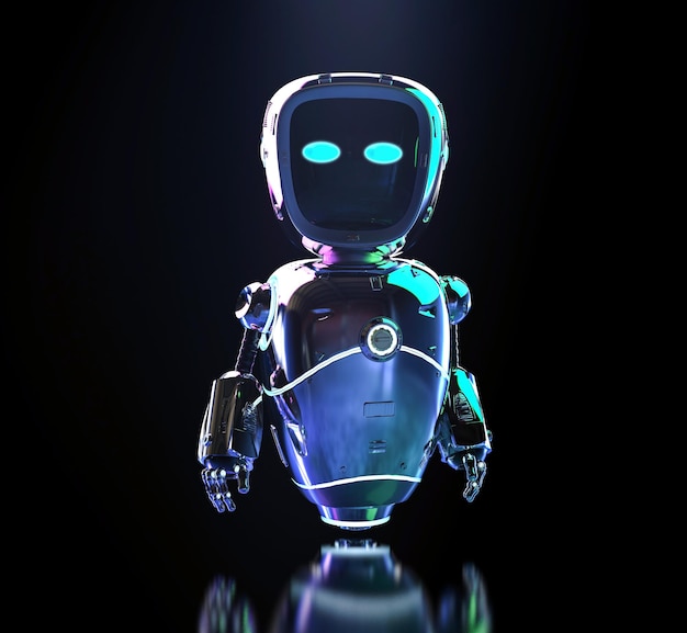 3d rendering robot assistant shiny on dark background