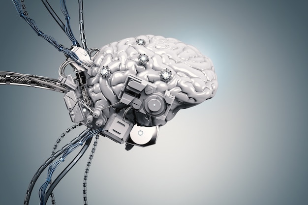 와이어와 3d 렌더링 로봇 두뇌