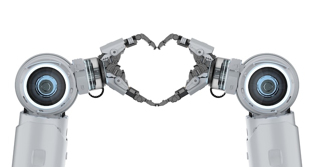 3d rendering robot hand gesture in heart shape