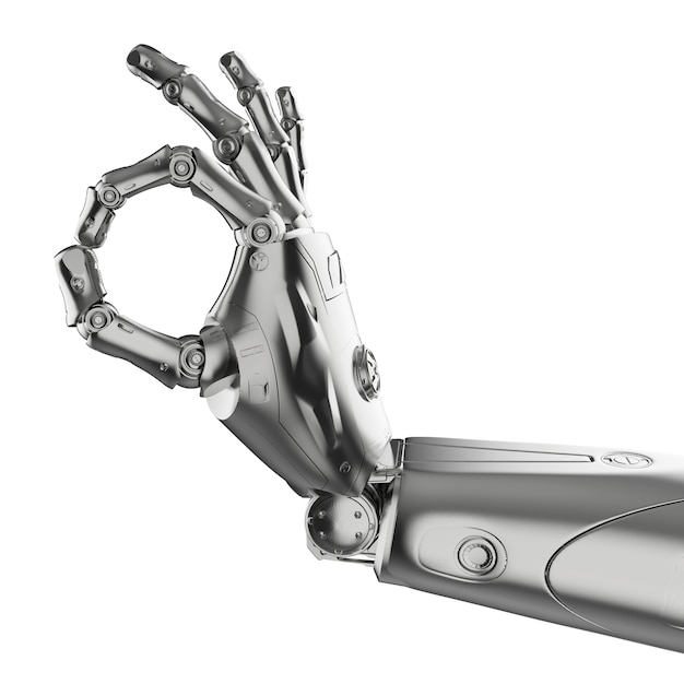 3d-рендеринг жест руки робота нормально изолирован на белом
