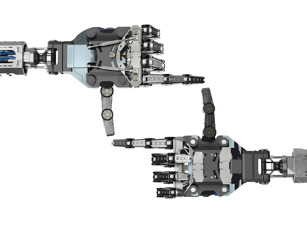 3D-rendering robot hand maatregel met vingers geïsoleerd op wit