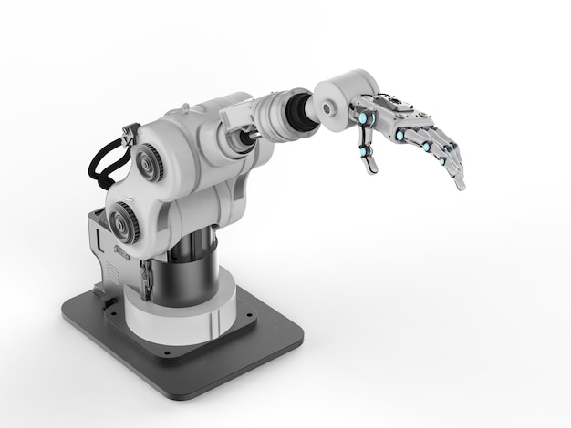 3D-rendering robot hand met vingers op witte achtergrond