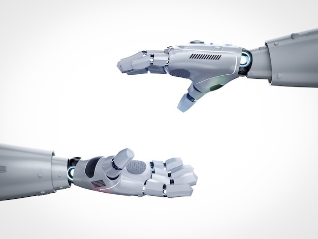 3d-rendering robot hand open of uitbreiden geïsoleerd op een witte achtergrond