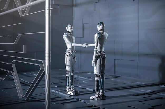 3D-rendering robot hand schudden voor partnerschap