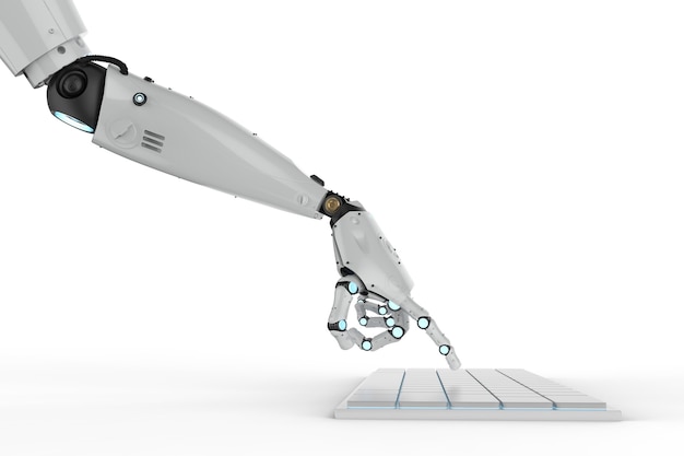 3D-rendering robot hand werken met toetsenbord