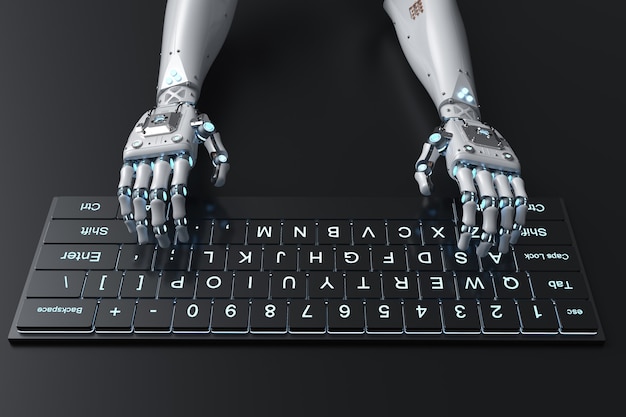 3d rendering robot hand working with computer keyboard