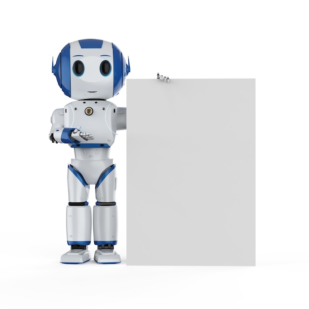 3d rendering robot holding blank white paper