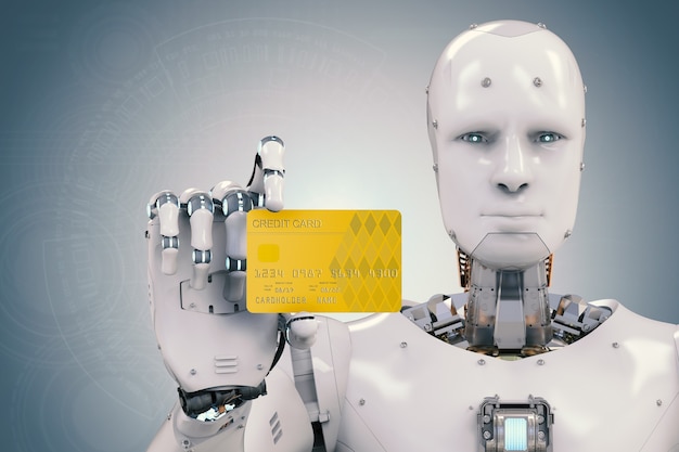 3D-rendering robot met creditcard