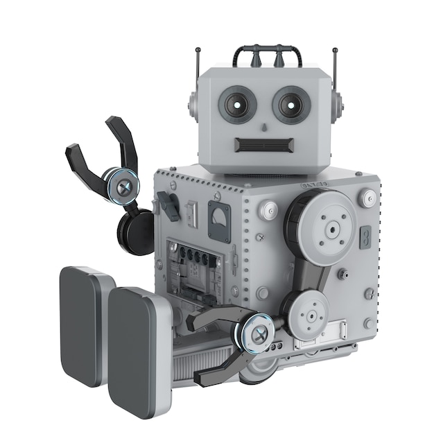 3d rendering robot tin toy hand up on white background