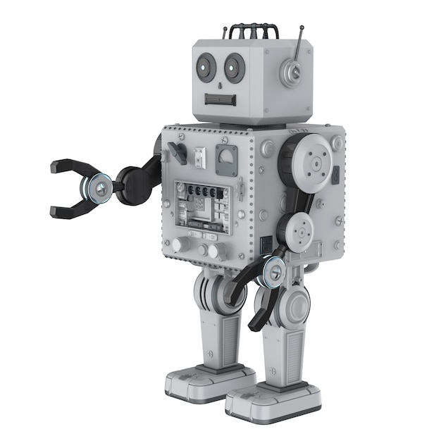 흰색 배경에 3d 렌더링 로봇 주석 장난감