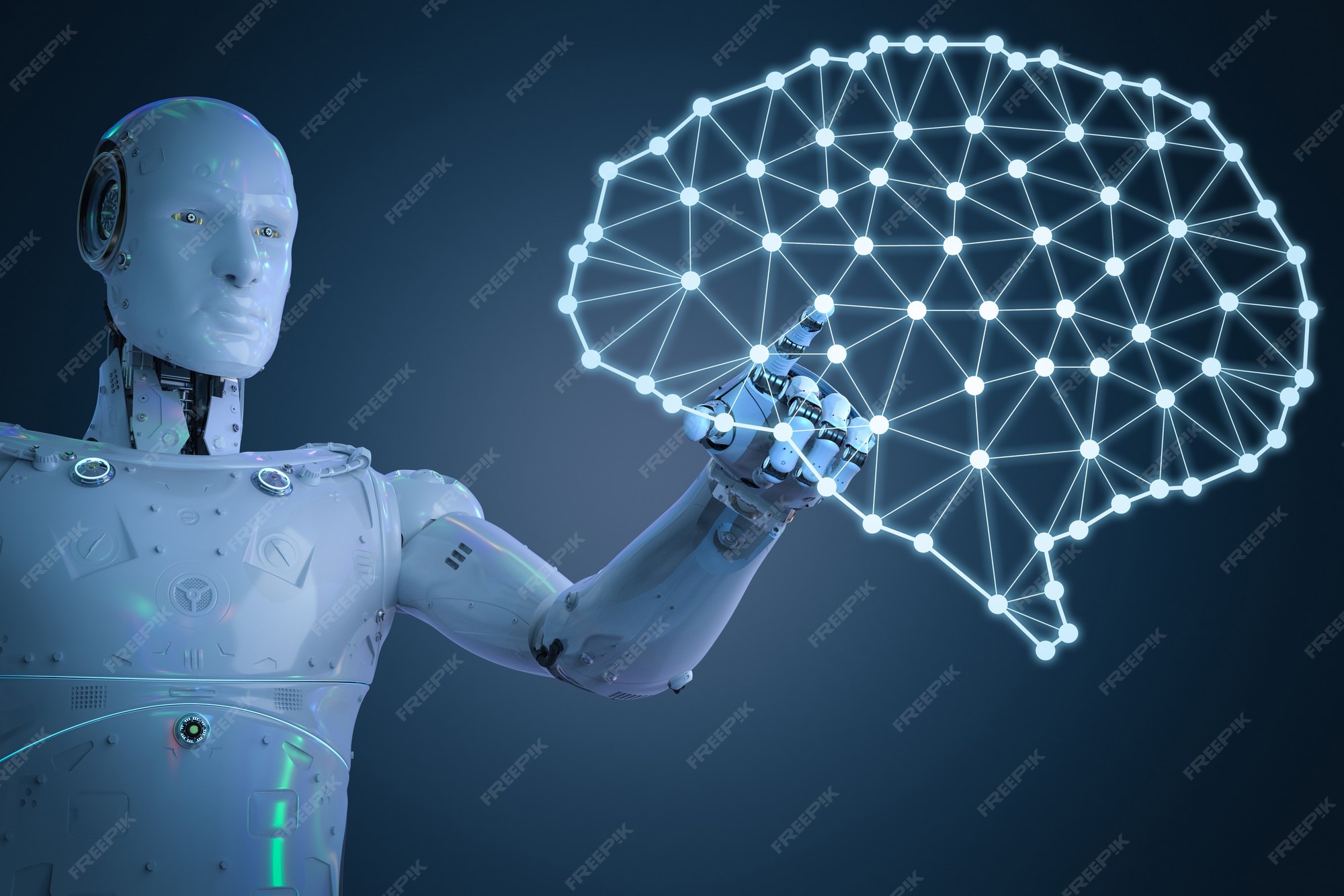 Premium Photo | 3d rendering robot with ai brain technology