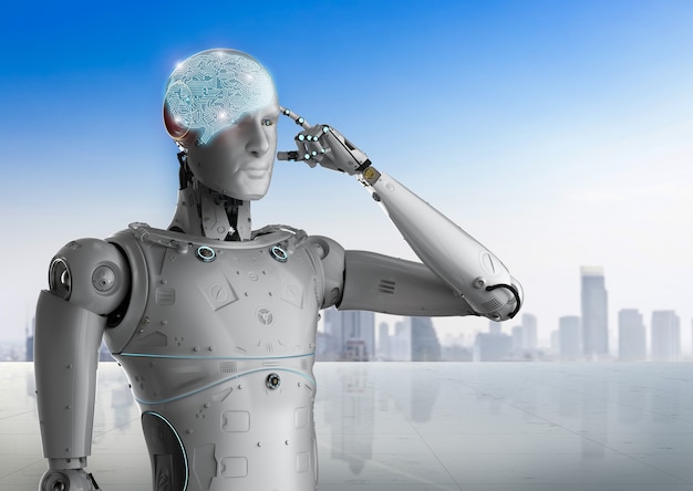 Робот-рендеринг 3d-рендеринга с мозгом искусственного интеллекта или схемным мозгом