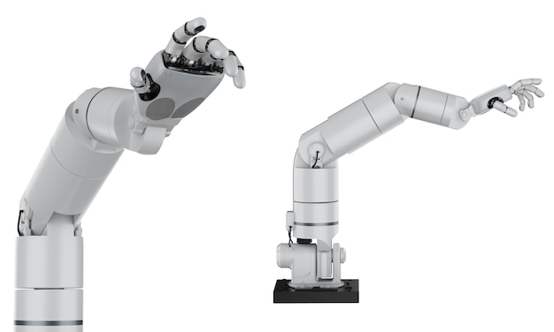 흰색에 고립 된 3d 렌더링 로봇 팔 또는 로봇 손 손가락 포인트