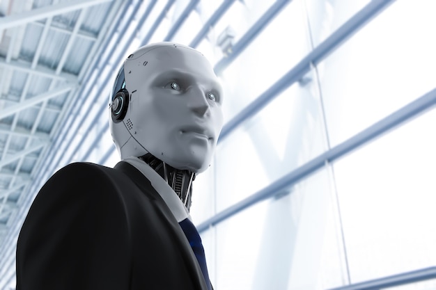 3d rendering robotic businessman wear suit in office