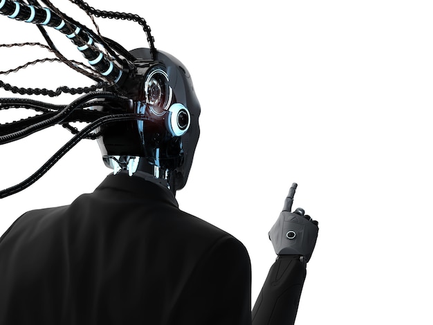 3d rendering robotic businessman with cables wear suit