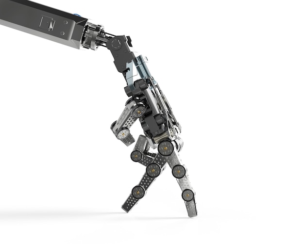 3d rendering robotic hand walk or finger walk on white background