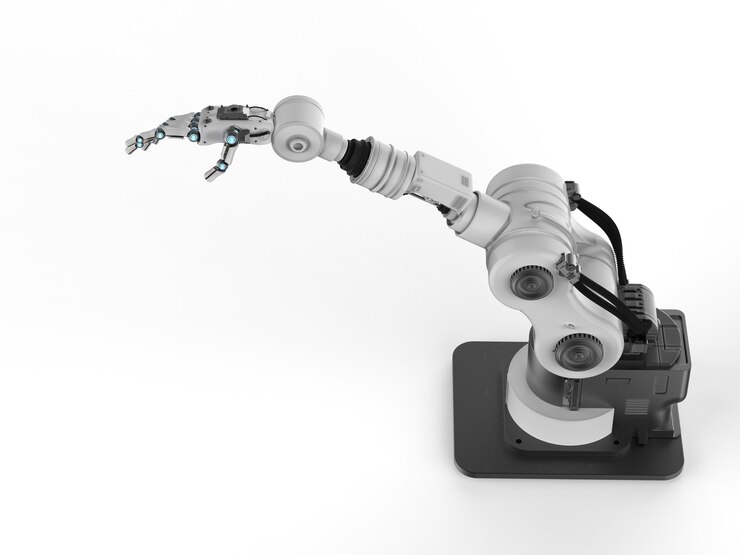 Photo 白い背景の上の指でロボットの手をレンダリングする3d
