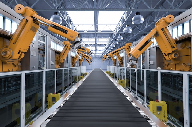 3d rendering robotic machines with conveyor line