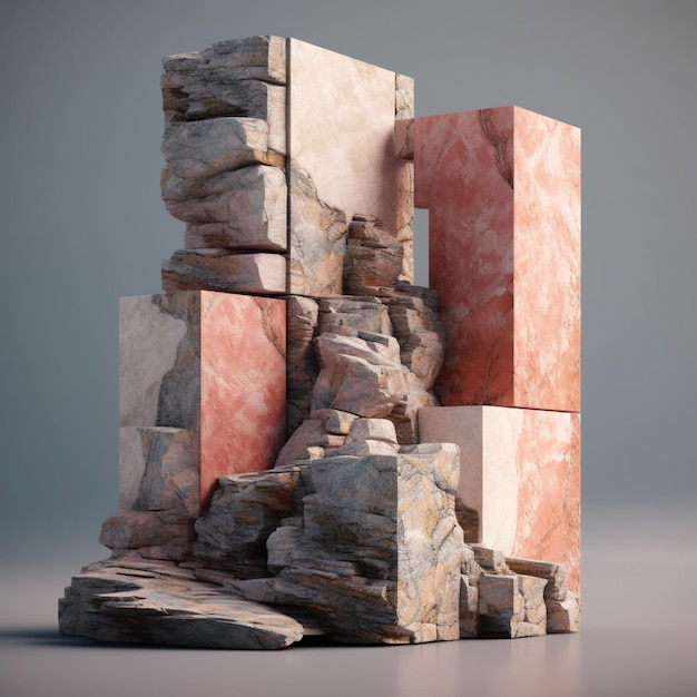 A 3d rendering of a rock sculpture with the word