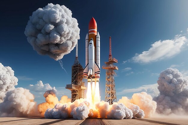 3d rendering rocket launch with smoke