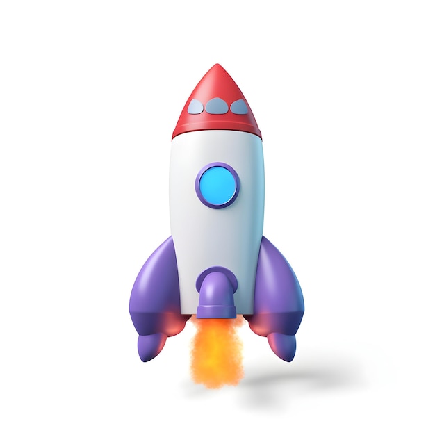3d rendering of rocket spaceship launch concept of startups creating something new