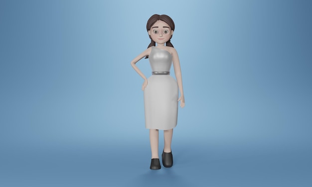 3D-rendering Roodharige Vrouw Staande Pose Casual Vrouwelijke Cartoon Karakter Glimlachend Meisje Poseren Flat