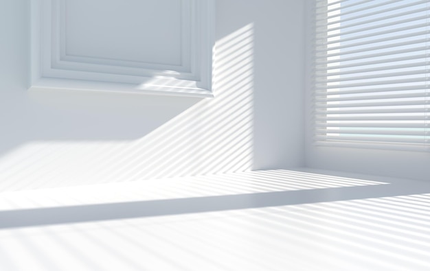 3d rendering of the room corner wall and window with blinds shadow Kitchen or bathroom interior