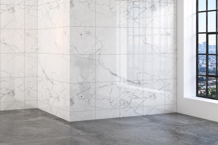 Photo 3d rendering of room interior without furniture. marble wall background. 3d rendering