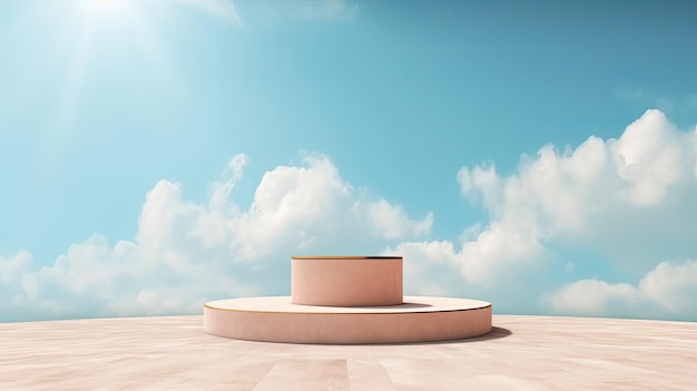 3D rendering of a round podium on the floor in the sky