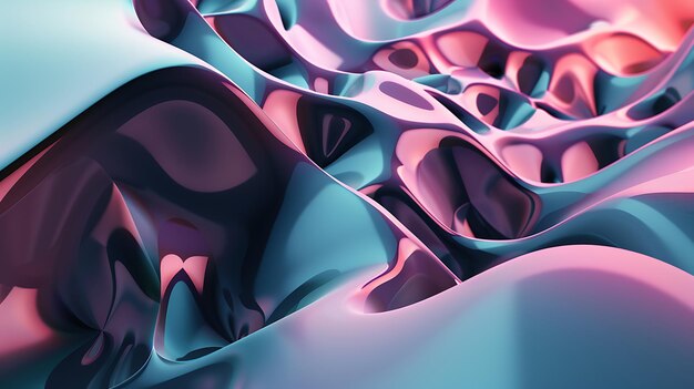 3D-rendering Roze en blauwe glanzende abstracte organische vorm Futuristisch concept