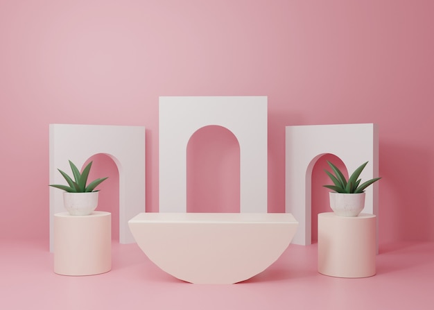 3d-rendering roze pastel display podium productstandaard