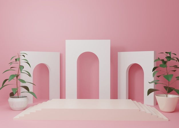 3D-rendering Roze pastel display podium productstandaard