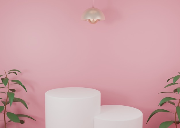 3D-rendering Roze pastel display podium productstandaard