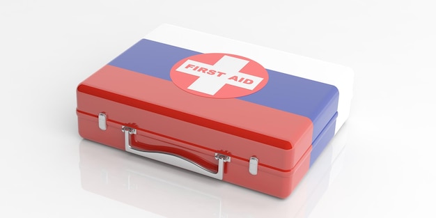 3d rendering russia flag first aid kit on white background