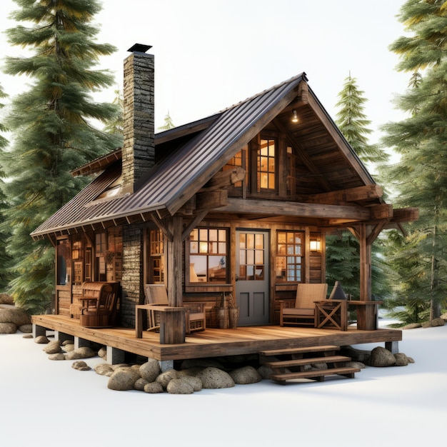 Photo 3d rendering of a rustic cabin interior generative ai