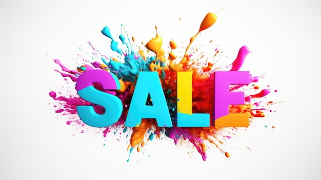 Photo 3d rendering of sale word with color explosion background