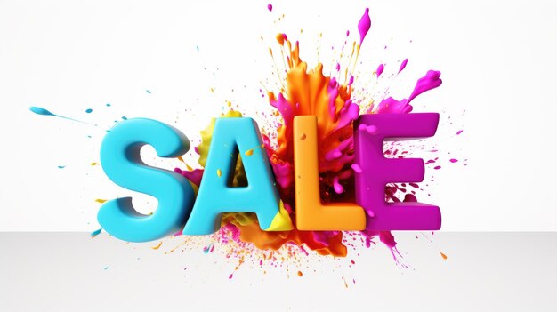 Photo 3d rendering of sale word with color explosion background